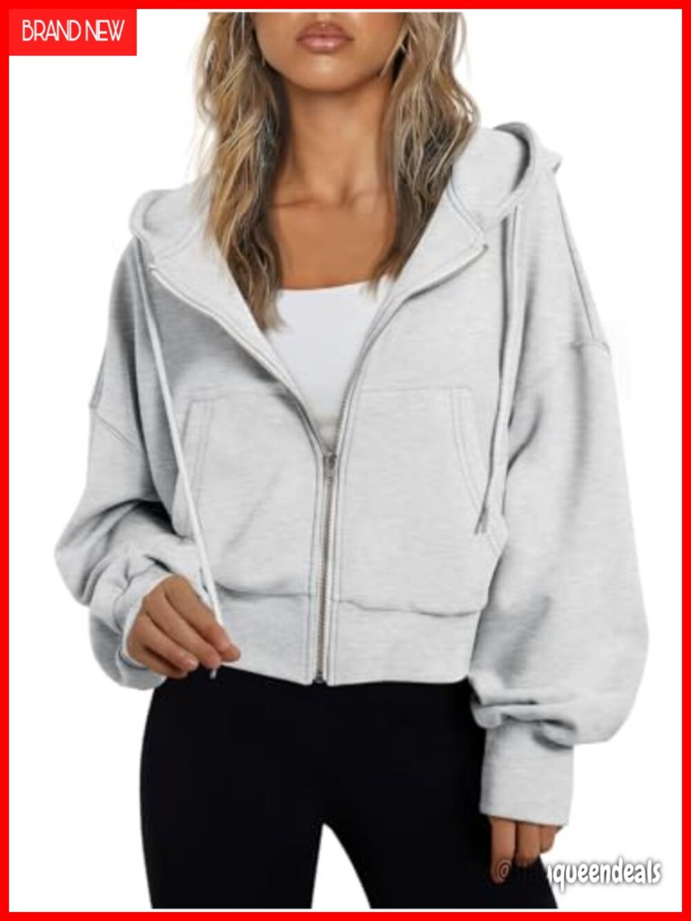 Women's Zip Up Cropped Hoodie Jacket with Pockets Cotton Blend